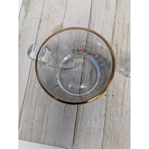 Vintage Libbey Christmas Glass Mug Holly, Gold Trim Set of 2 Holiday - Picture 5 of 8